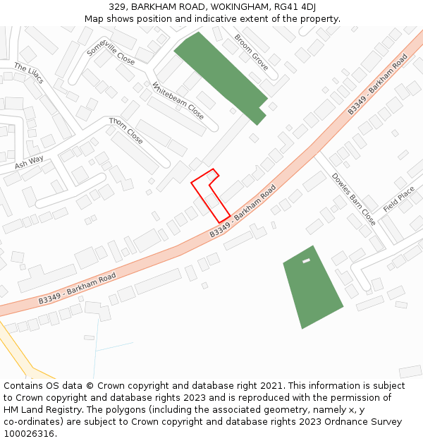 329, BARKHAM ROAD, WOKINGHAM, RG41 4DJ: Location map and indicative extent of plot