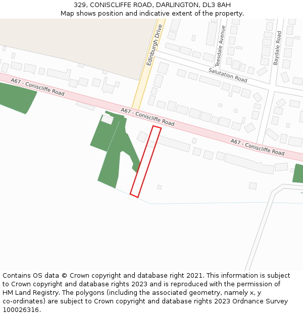 329, CONISCLIFFE ROAD, DARLINGTON, DL3 8AH: Location map and indicative extent of plot