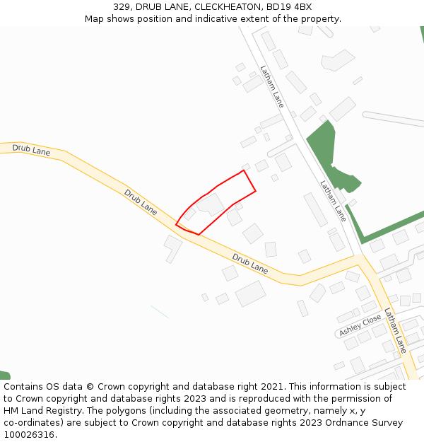 329, DRUB LANE, CLECKHEATON, BD19 4BX: Location map and indicative extent of plot