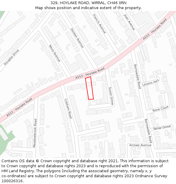 329, HOYLAKE ROAD, WIRRAL, CH46 0RN: Location map and indicative extent of plot