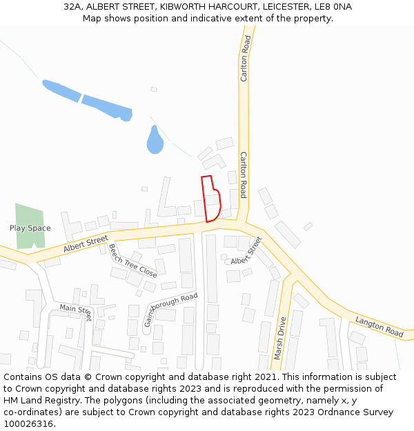 32A, ALBERT STREET, KIBWORTH HARCOURT, LEICESTER, LE8 0NA: Location map and indicative extent of plot