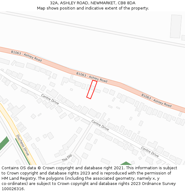 32A, ASHLEY ROAD, NEWMARKET, CB8 8DA: Location map and indicative extent of plot