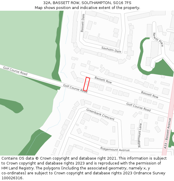 32A, BASSETT ROW, SOUTHAMPTON, SO16 7FS: Location map and indicative extent of plot