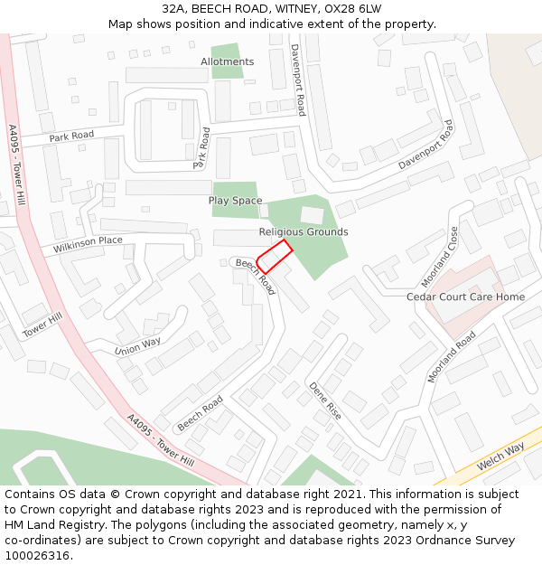 32A, BEECH ROAD, WITNEY, OX28 6LW: Location map and indicative extent of plot