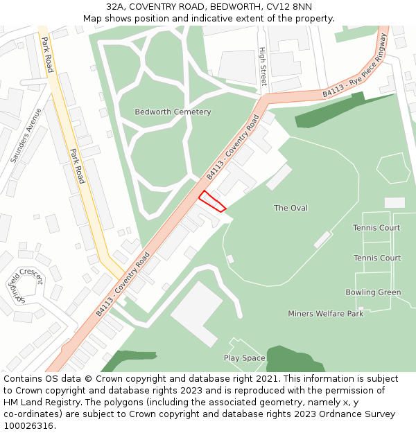 32A, COVENTRY ROAD, BEDWORTH, CV12 8NN: Location map and indicative extent of plot