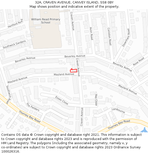 32A, CRAVEN AVENUE, CANVEY ISLAND, SS8 0BY: Location map and indicative extent of plot