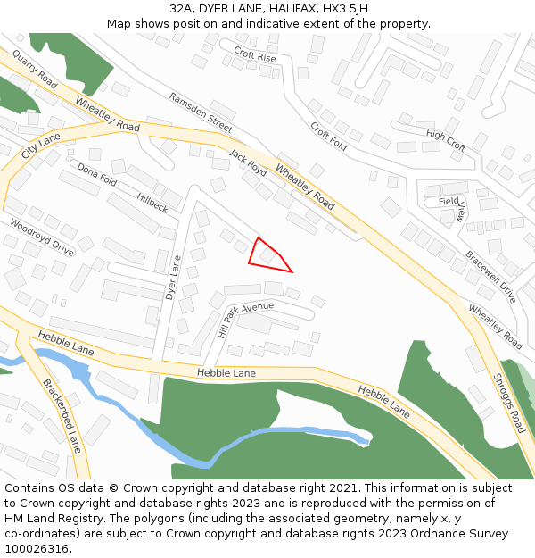 32A, DYER LANE, HALIFAX, HX3 5JH: Location map and indicative extent of plot