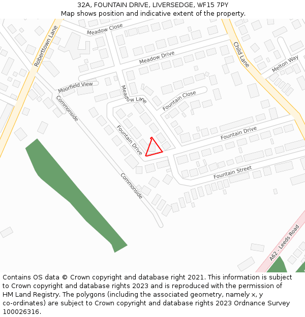 32A, FOUNTAIN DRIVE, LIVERSEDGE, WF15 7PY: Location map and indicative extent of plot