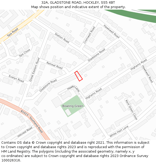 32A, GLADSTONE ROAD, HOCKLEY, SS5 4BT: Location map and indicative extent of plot