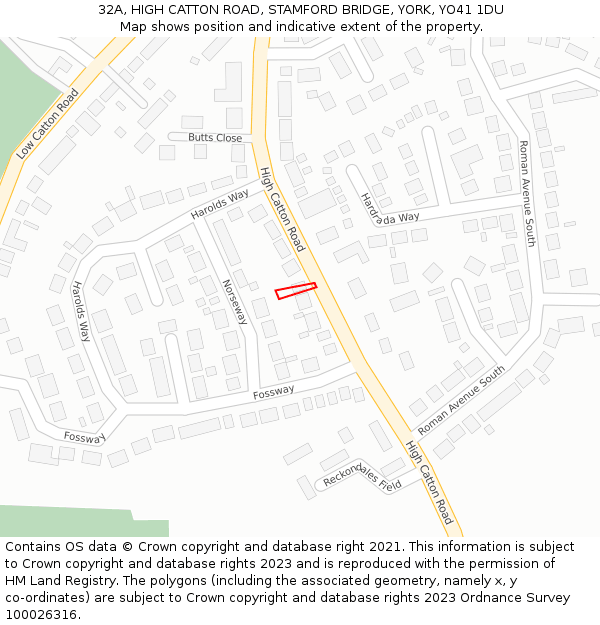 32A, HIGH CATTON ROAD, STAMFORD BRIDGE, YORK, YO41 1DU: Location map and indicative extent of plot
