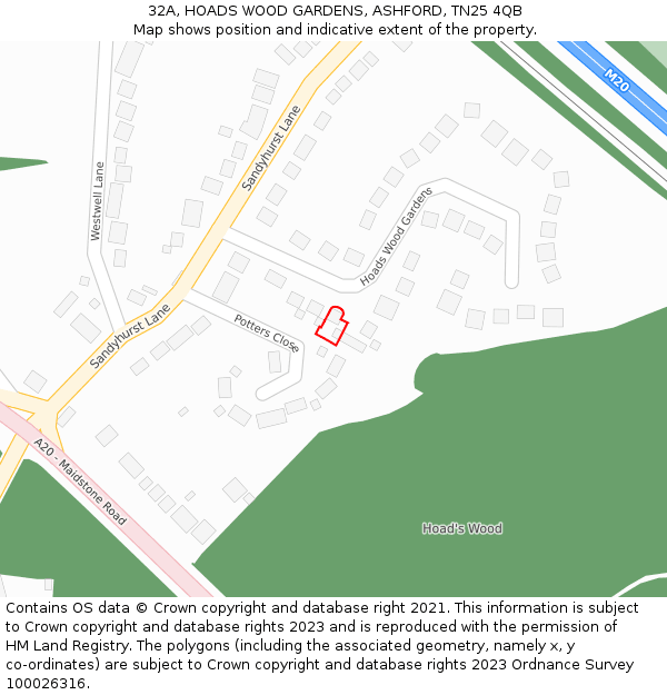 32A, HOADS WOOD GARDENS, ASHFORD, TN25 4QB: Location map and indicative extent of plot