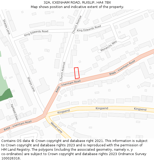 32A, ICKENHAM ROAD, RUISLIP, HA4 7BX: Location map and indicative extent of plot