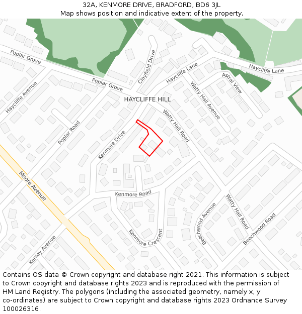 32A, KENMORE DRIVE, BRADFORD, BD6 3JL: Location map and indicative extent of plot