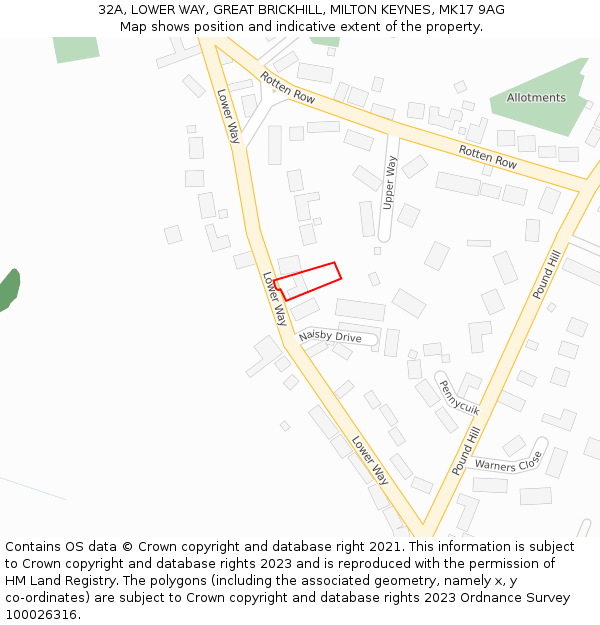 32A, LOWER WAY, GREAT BRICKHILL, MILTON KEYNES, MK17 9AG: Location map and indicative extent of plot