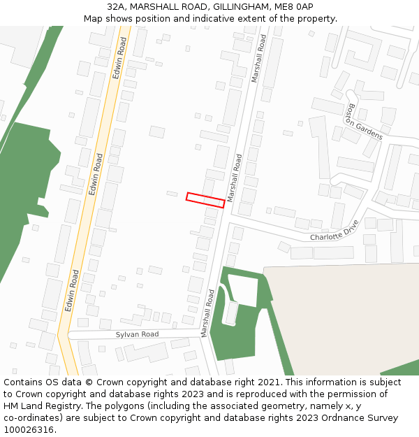 32A, MARSHALL ROAD, GILLINGHAM, ME8 0AP: Location map and indicative extent of plot