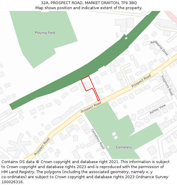 32A, PROSPECT ROAD, MARKET DRAYTON, TF9 3BQ: Location map and indicative extent of plot