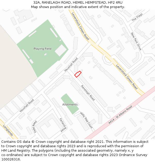 32A, RANELAGH ROAD, HEMEL HEMPSTEAD, HP2 4RU: Location map and indicative extent of plot