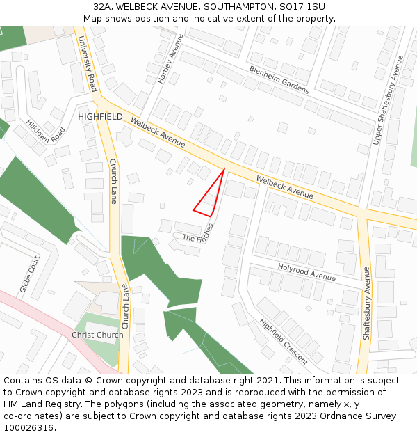 32A, WELBECK AVENUE, SOUTHAMPTON, SO17 1SU: Location map and indicative extent of plot