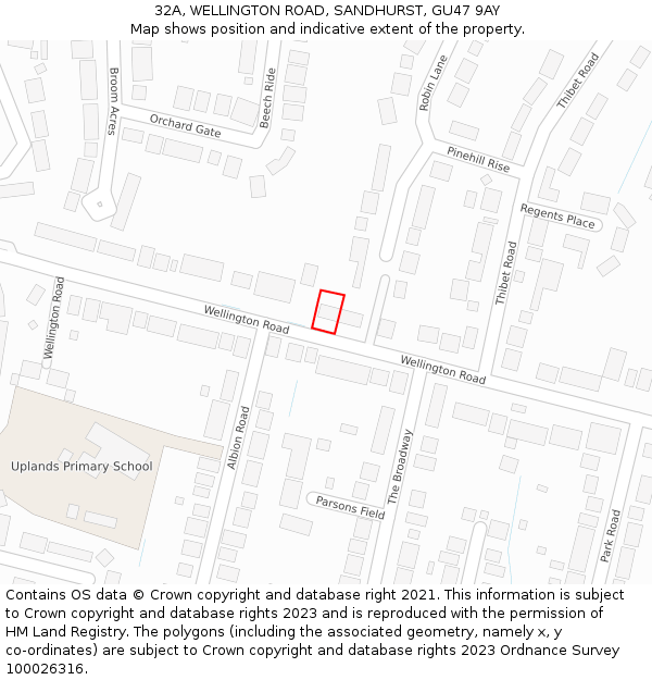 32A, WELLINGTON ROAD, SANDHURST, GU47 9AY: Location map and indicative extent of plot