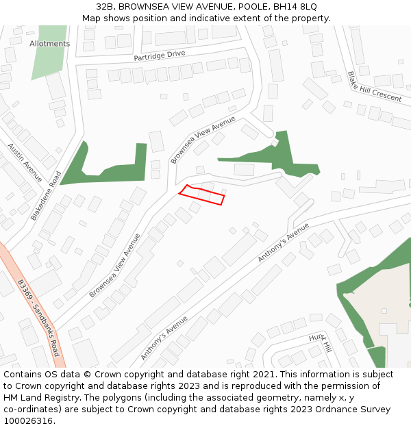 32B, BROWNSEA VIEW AVENUE, POOLE, BH14 8LQ: Location map and indicative extent of plot