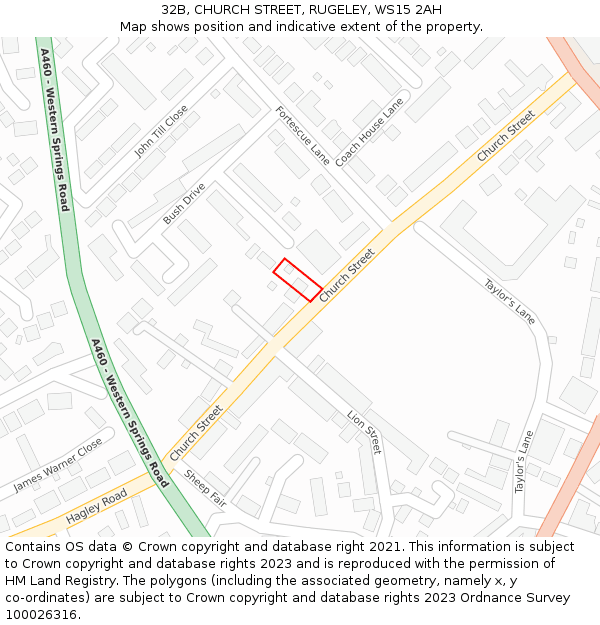 32B, CHURCH STREET, RUGELEY, WS15 2AH: Location map and indicative extent of plot