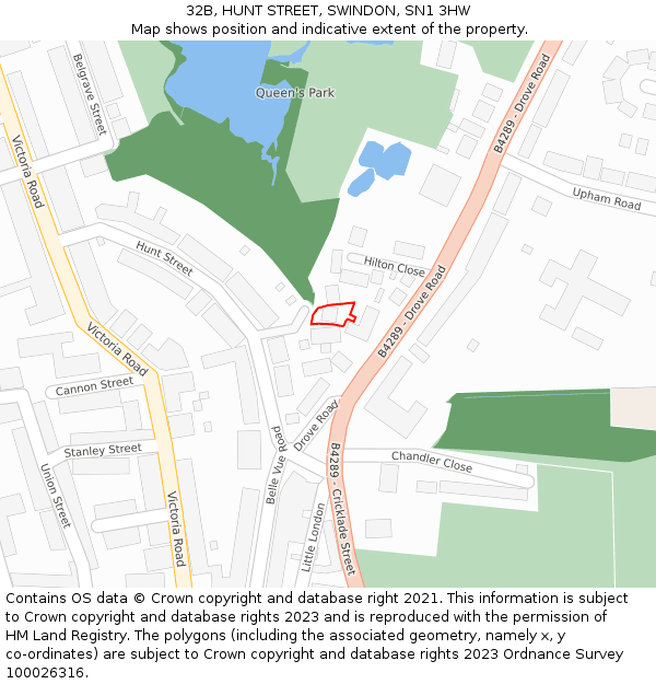 32B, HUNT STREET, SWINDON, SN1 3HW: Location map and indicative extent of plot
