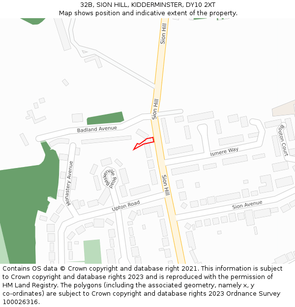 32B, SION HILL, KIDDERMINSTER, DY10 2XT: Location map and indicative extent of plot