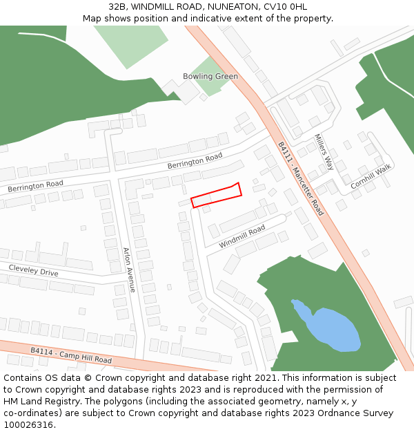 32B, WINDMILL ROAD, NUNEATON, CV10 0HL: Location map and indicative extent of plot