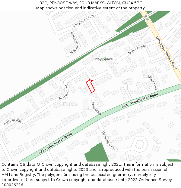 32C, PENROSE WAY, FOUR MARKS, ALTON, GU34 5BG: Location map and indicative extent of plot