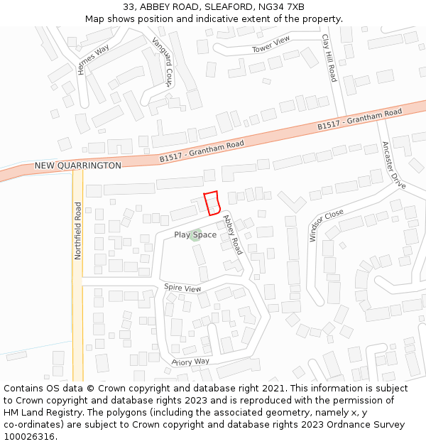 33, ABBEY ROAD, SLEAFORD, NG34 7XB: Location map and indicative extent of plot