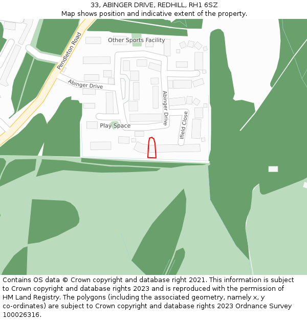 33, ABINGER DRIVE, REDHILL, RH1 6SZ: Location map and indicative extent of plot