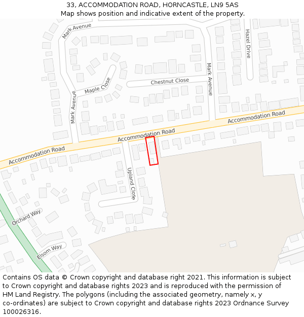 33, ACCOMMODATION ROAD, HORNCASTLE, LN9 5AS: Location map and indicative extent of plot