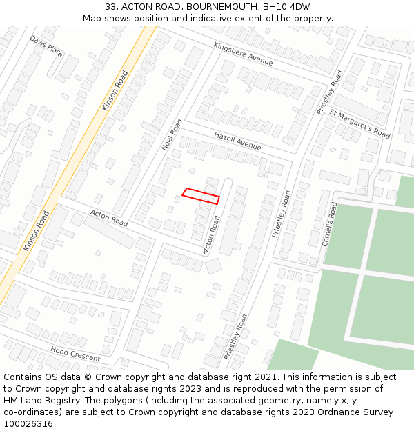 33, ACTON ROAD, BOURNEMOUTH, BH10 4DW: Location map and indicative extent of plot