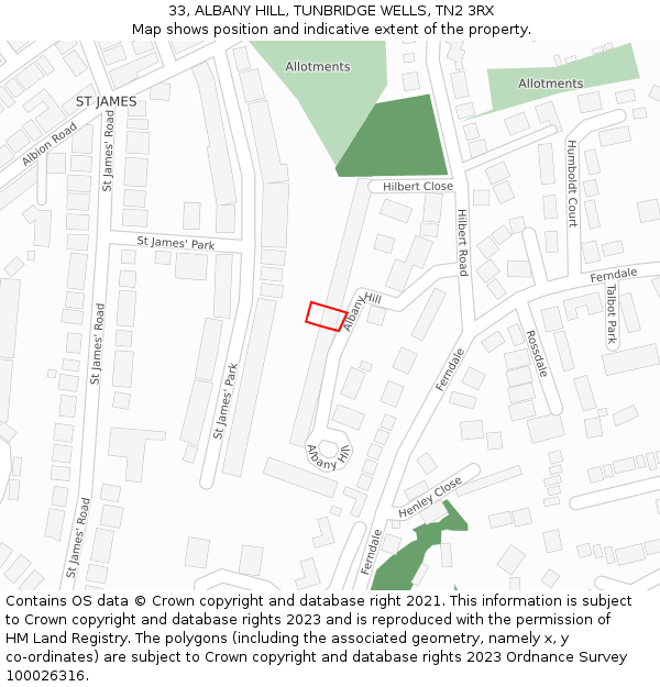 33, ALBANY HILL, TUNBRIDGE WELLS, TN2 3RX: Location map and indicative extent of plot