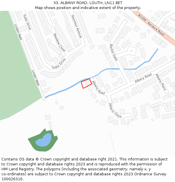 33, ALBANY ROAD, LOUTH, LN11 8ET: Location map and indicative extent of plot