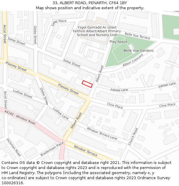 33, ALBERT ROAD, PENARTH, CF64 1BY: Location map and indicative extent of plot