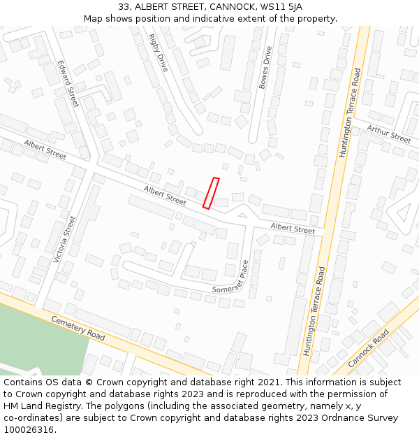 33, ALBERT STREET, CANNOCK, WS11 5JA: Location map and indicative extent of plot