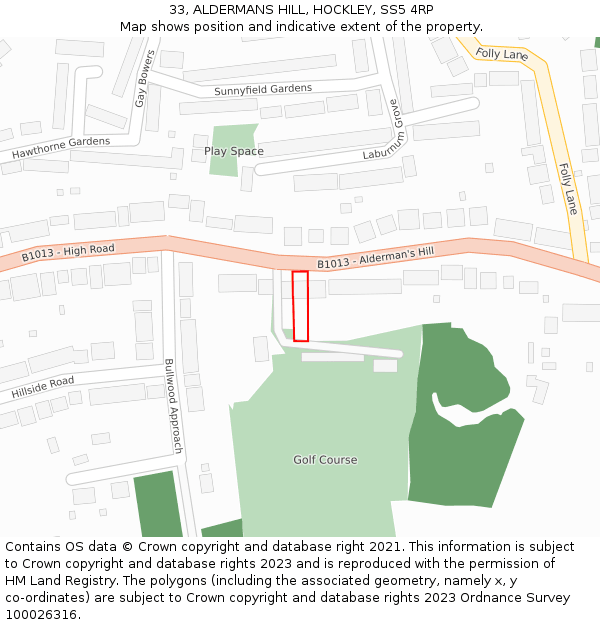 33, ALDERMANS HILL, HOCKLEY, SS5 4RP: Location map and indicative extent of plot