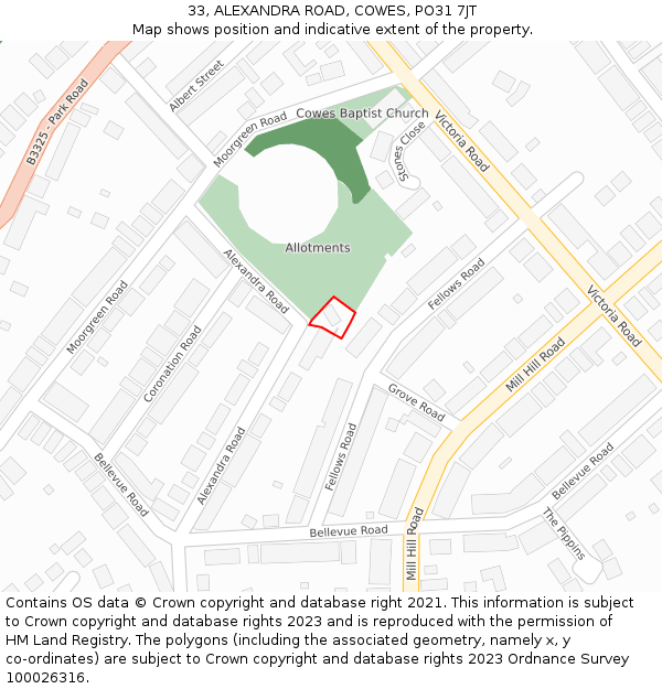 33, ALEXANDRA ROAD, COWES, PO31 7JT: Location map and indicative extent of plot