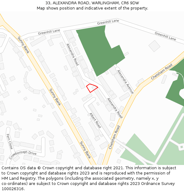 33, ALEXANDRA ROAD, WARLINGHAM, CR6 9DW: Location map and indicative extent of plot