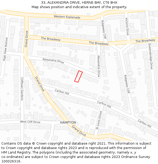 33, ALEXANDRIA DRIVE, HERNE BAY, CT6 8HX: Location map and indicative extent of plot