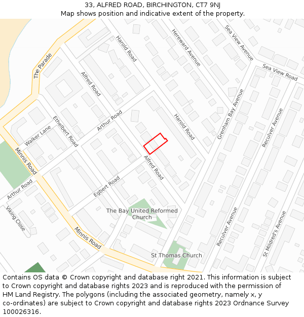 33, ALFRED ROAD, BIRCHINGTON, CT7 9NJ: Location map and indicative extent of plot