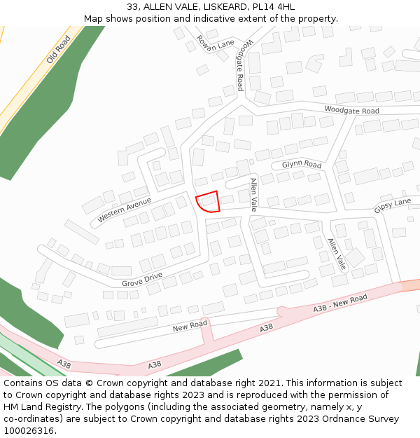 33, ALLEN VALE, LISKEARD, PL14 4HL: Location map and indicative extent of plot