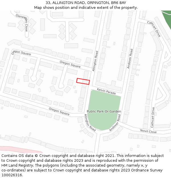 33, ALLINGTON ROAD, ORPINGTON, BR6 8AY: Location map and indicative extent of plot