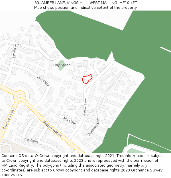 33, AMBER LANE, KINGS HILL, WEST MALLING, ME19 4FT: Location map and indicative extent of plot