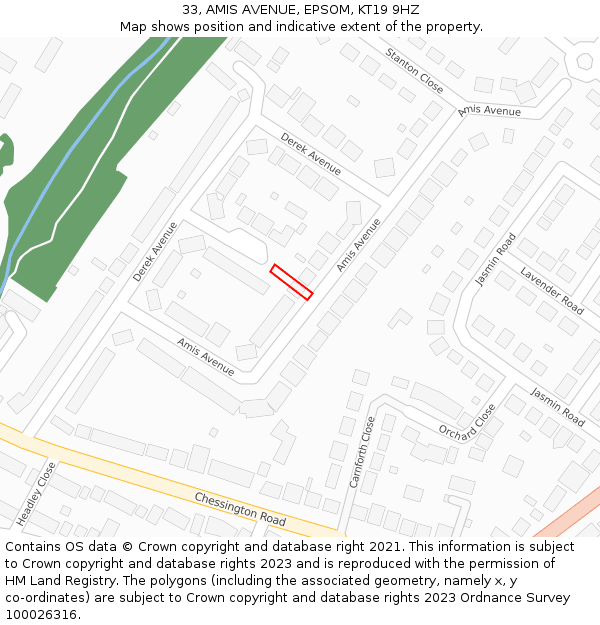 33, AMIS AVENUE, EPSOM, KT19 9HZ: Location map and indicative extent of plot