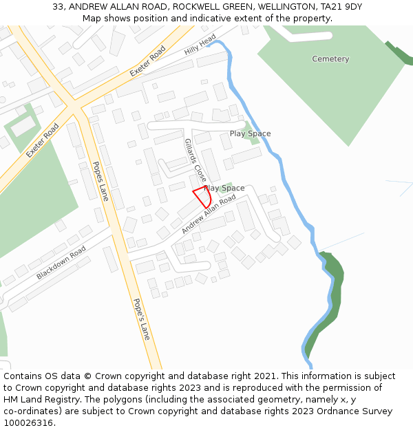 33, ANDREW ALLAN ROAD, ROCKWELL GREEN, WELLINGTON, TA21 9DY: Location map and indicative extent of plot