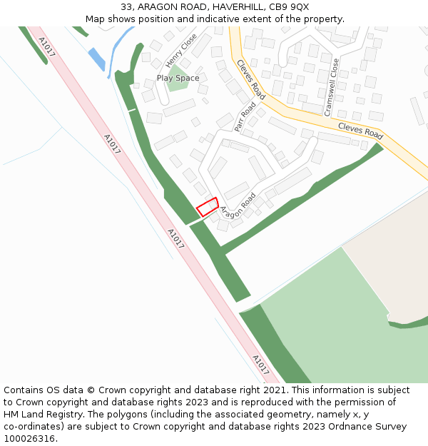 33, ARAGON ROAD, HAVERHILL, CB9 9QX: Location map and indicative extent of plot