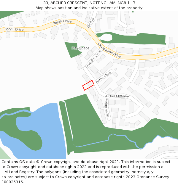 33, ARCHER CRESCENT, NOTTINGHAM, NG8 1HB: Location map and indicative extent of plot