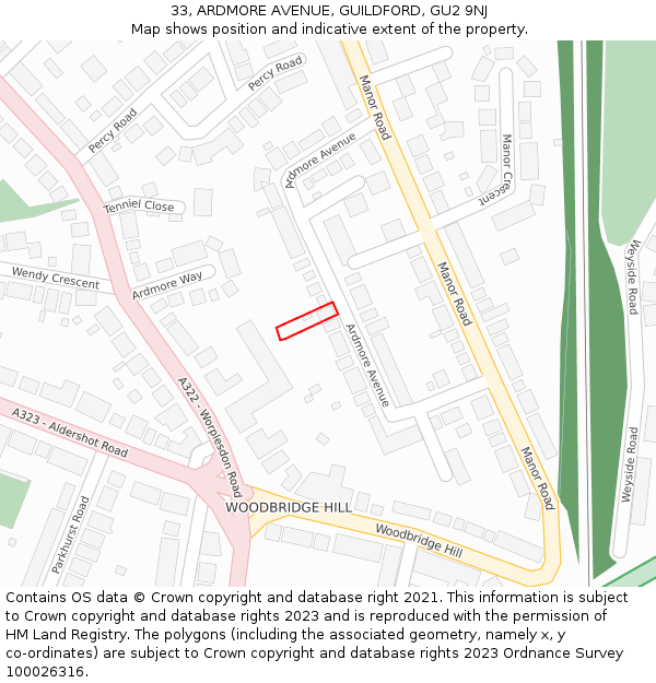 33, ARDMORE AVENUE, GUILDFORD, GU2 9NJ: Location map and indicative extent of plot